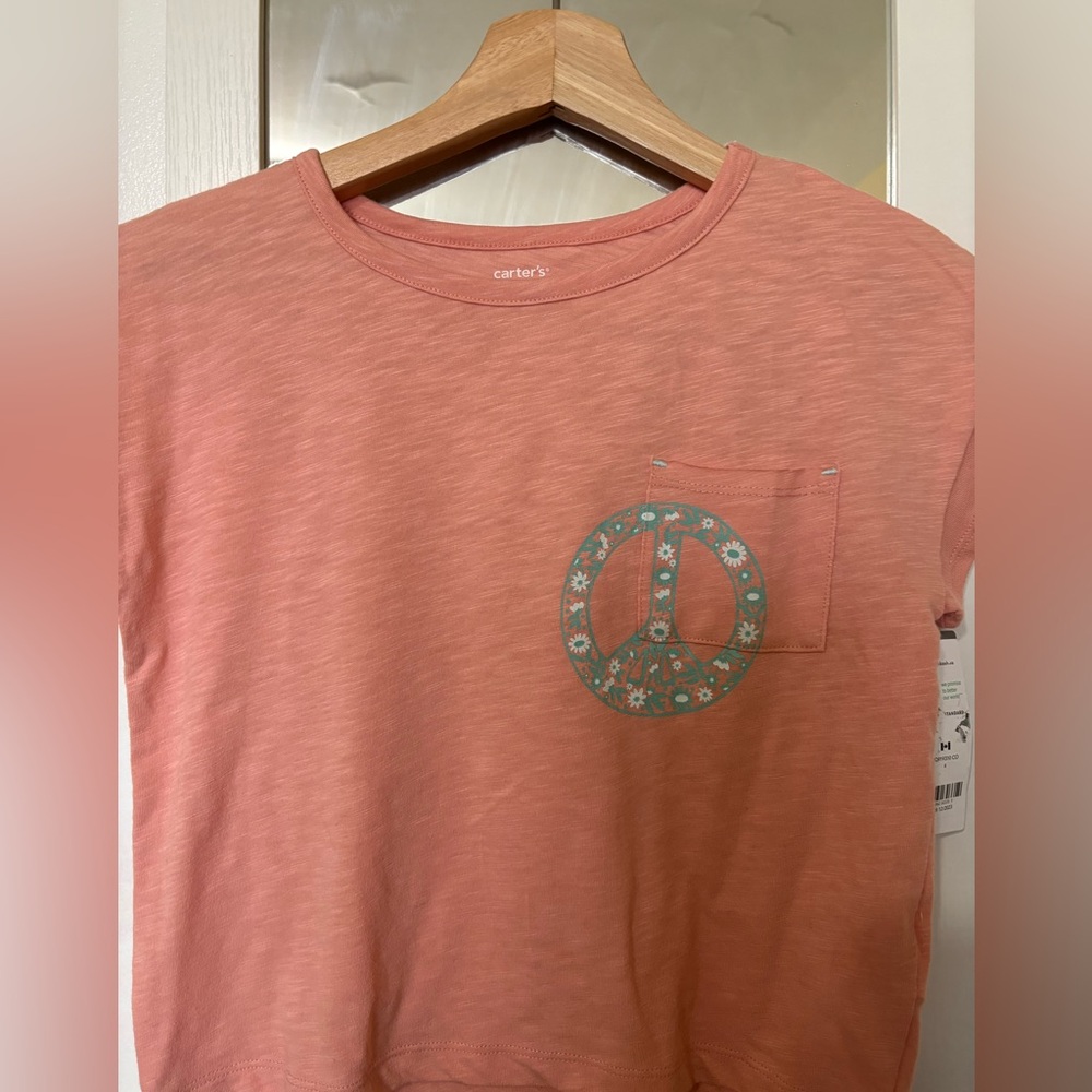 Carter's Coral Tee with Floral Peace Graphic